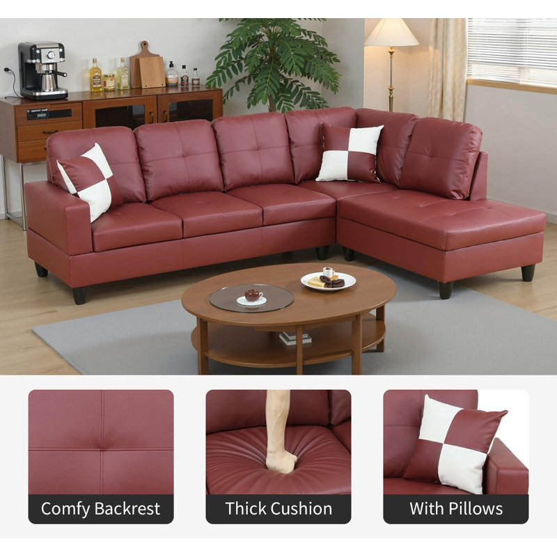 Canapé modulaire en similicuir 2 pièces, Orienté à droite, Similicuir rouge