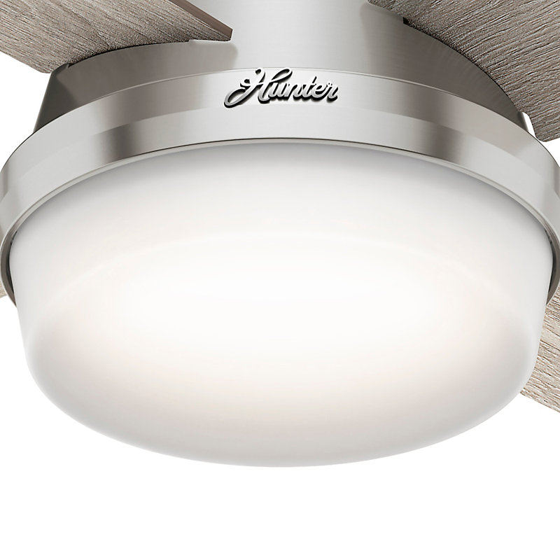 Dempsey Low Profile 44" 4 - Blade Indoor Flush Mount Small Room Ceiling Fan with Lights and Remote, Light Gray/Natural Oak