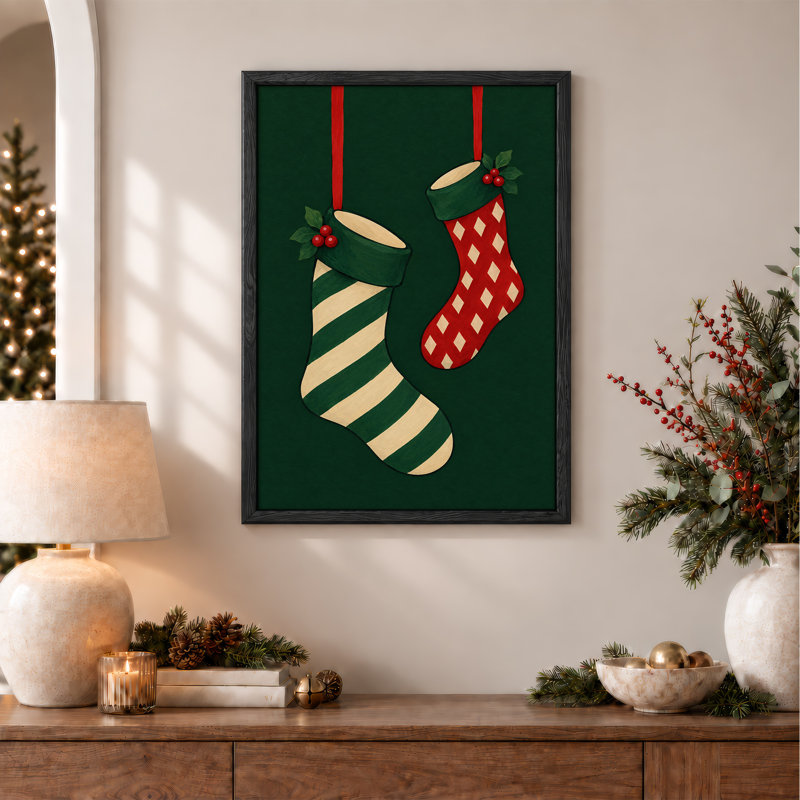 Toile de Noël rayée verte, H 48 po x l 32 po