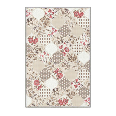 Tapis floral tissé à la machine Mckinsey en beige / brun clair / rouge