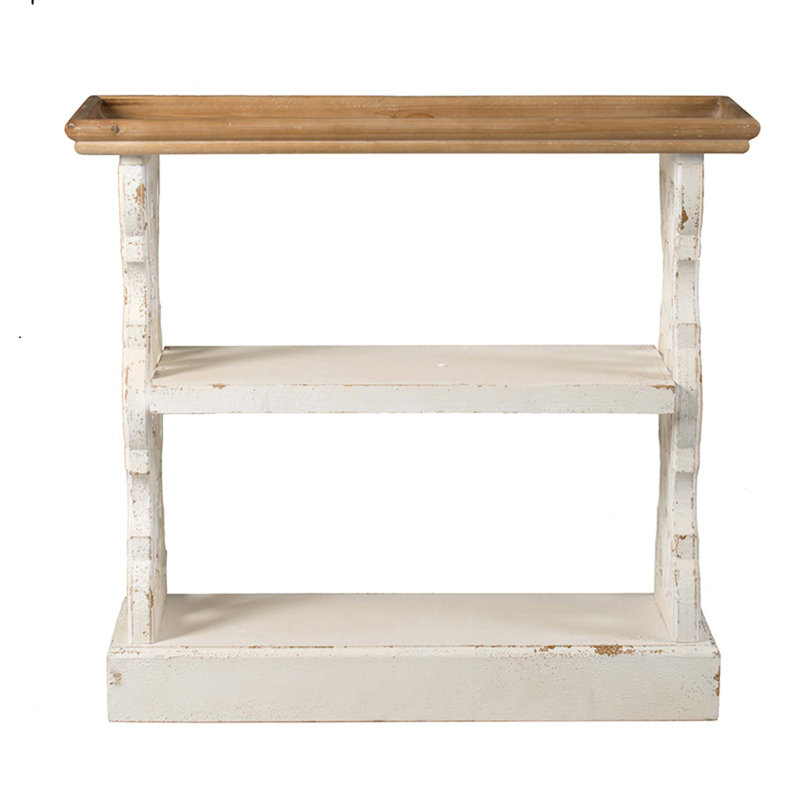 Console 35,5 "x 14" x 32 ", blanc et bois naturel vieilli, console de style champêtre