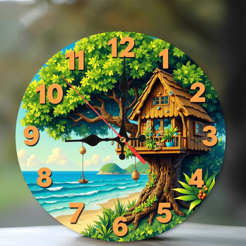 Horloge murale 10 po en MDF rond avec mouvement à quartz silencieux et crochet sans perceuse (piles AA non incluses)