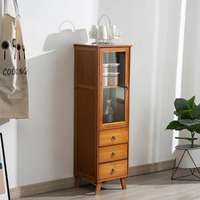 5-Tier Bamboo Storage Cabinet, 3-Drawer & Acrylic Door Sideboard with Raised Legs