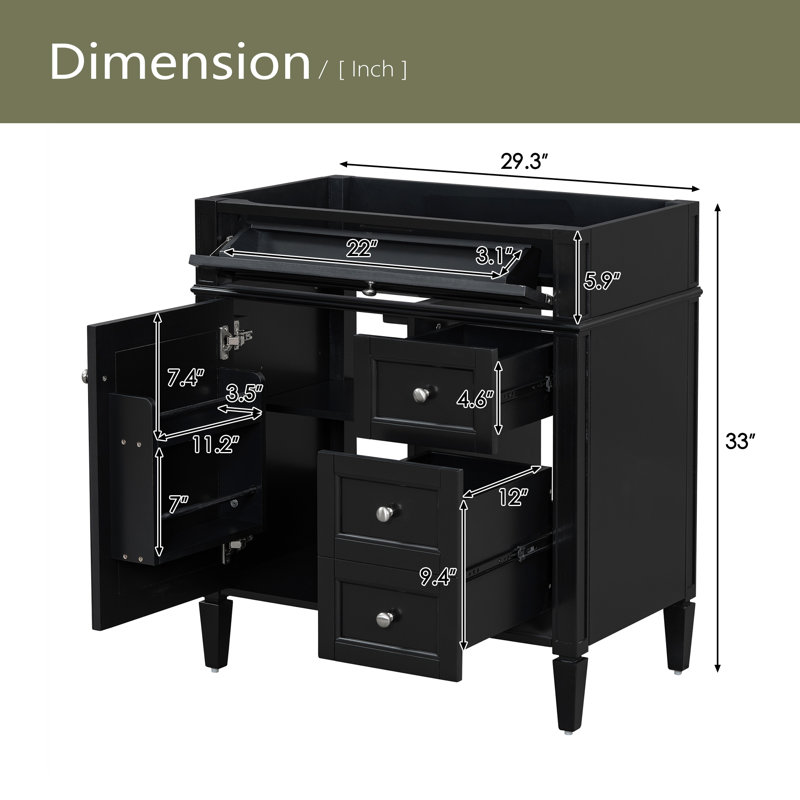 Meuble-lavabo de salle de bain de 30 po sans lavabo supérieur, armoire de rangement moderne avec 2 tiroirs et un tiroir rabattable (BASSIN INCLUS)