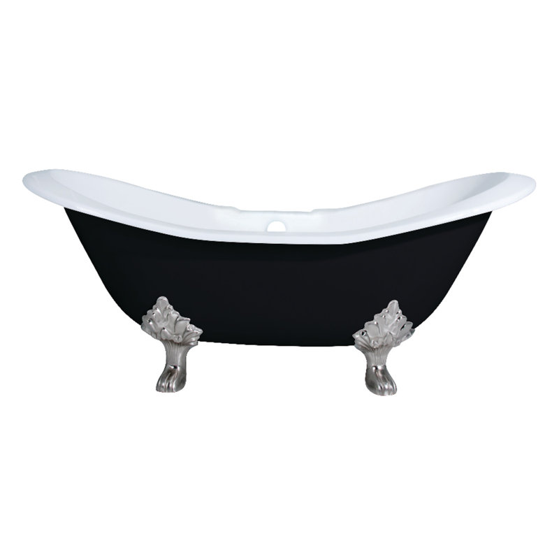 Baignoire sur pattes ovale en fonte 72 pouces Kingston Brass Aqua Eden, Noir / blanc / nickel brossé