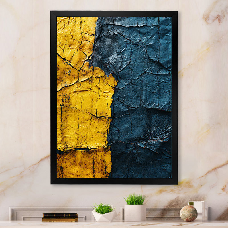 Collage azur harmonique - Collages abstraits, art mural, Cadre simple noir, H 32 po x l 24 po x P 1 po