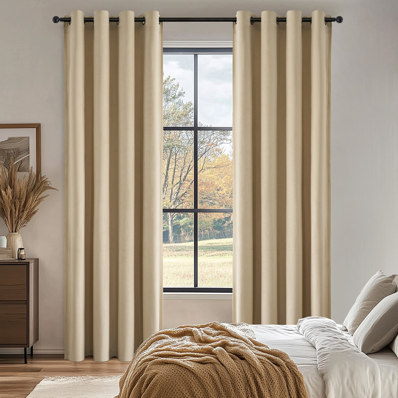 Rideaux en velours avec œillets Ike, L 52 po x L 108 po, Beige