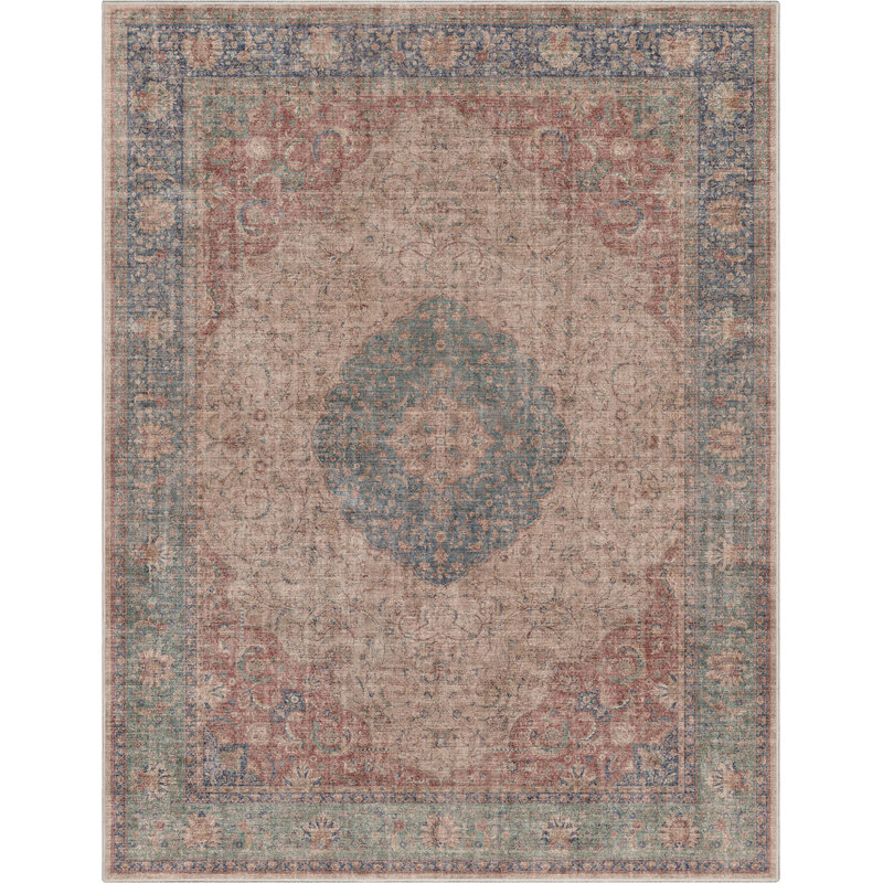 Tapis médaillon oriental rouge et bleu Ervin Odette, Rectangle 9 pi 10 po x 13 pi