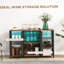 Armoire à vin à DEL avec supports en verre pour station de charge, brun rustique