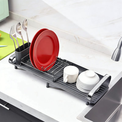 Small Expandable Dish Drying Rack, Stainless Steel, Space Saving For Sink Or Countertop, Gray