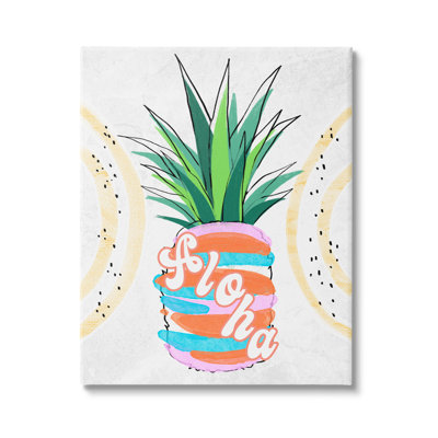 " Tropical Aloha Pineapple Bold Leaves Groovy Text " by Ziwei Li