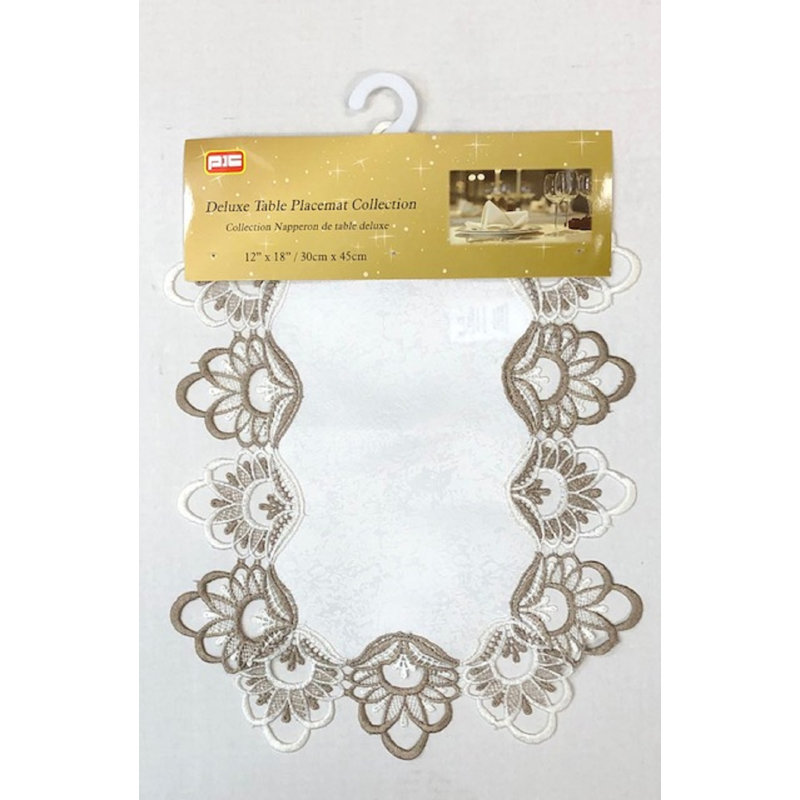Napperon en dentelle 18 po, Blanc / brun