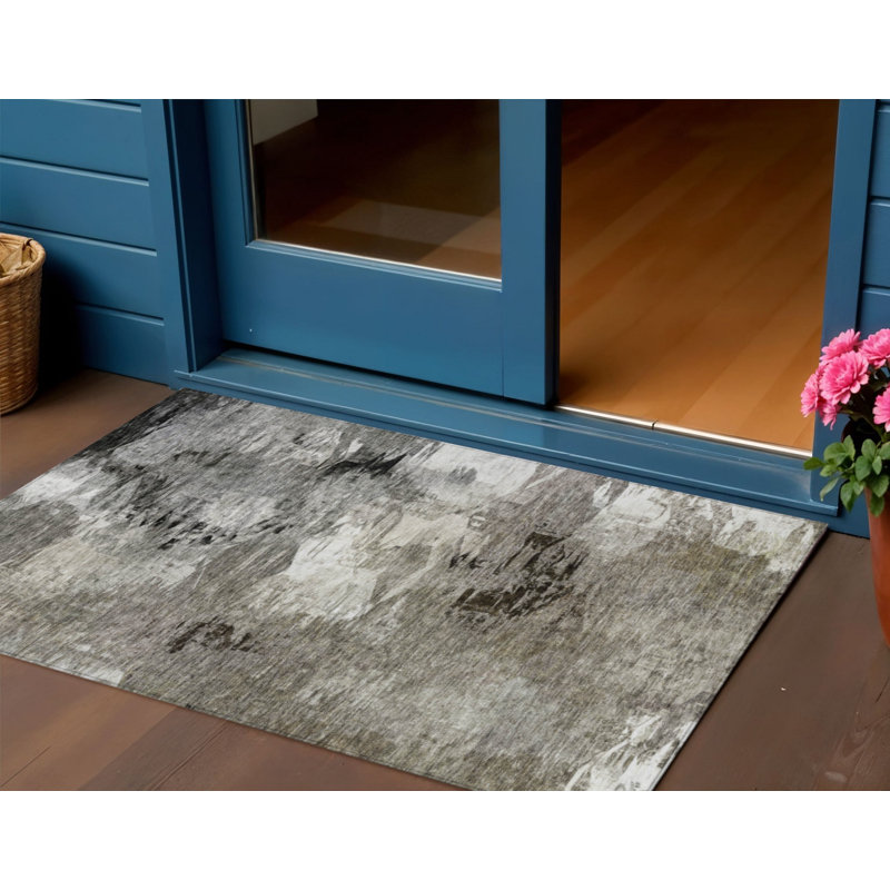 3' X 5' Taupe Beige And Ivory Abstract Washable Indoor Outdoor Area Rug