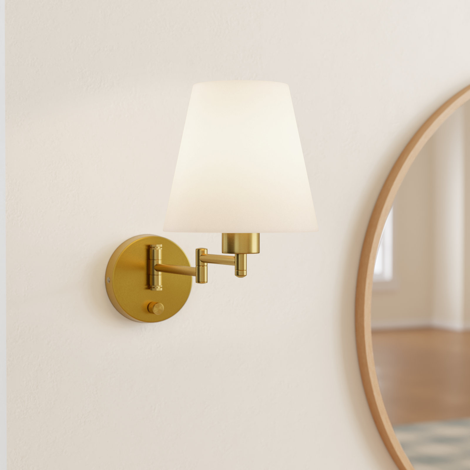 Swing Arm Sconce, Gold, 13.78" H x 7.09" W x 21.26" D