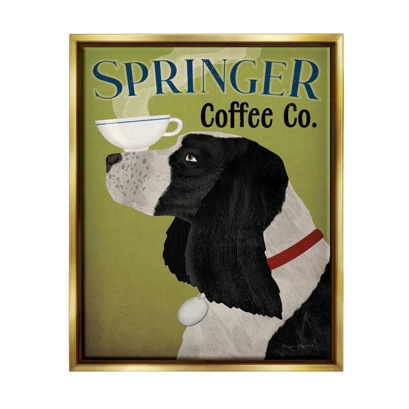 Publicité Springer Coffee par Ryan Fowler, H 21 po x l 17 po x P 1,7 po, Cadre flottant métallique doré