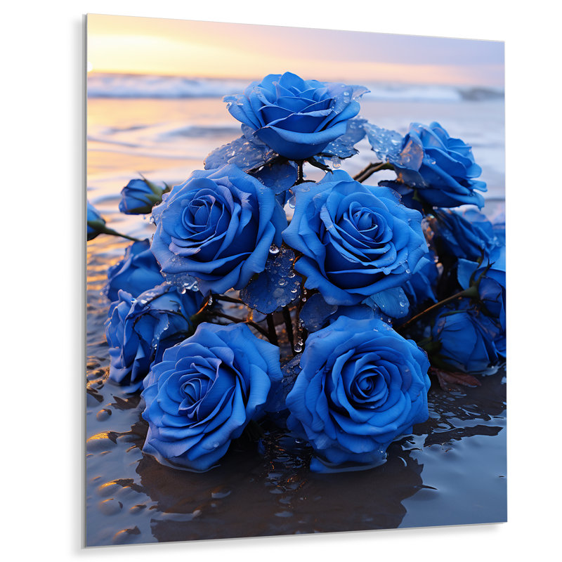 Roses bleues sur la plage - Roses, art mural, Métal métal, H 20 po x l 12 po x P 1 po