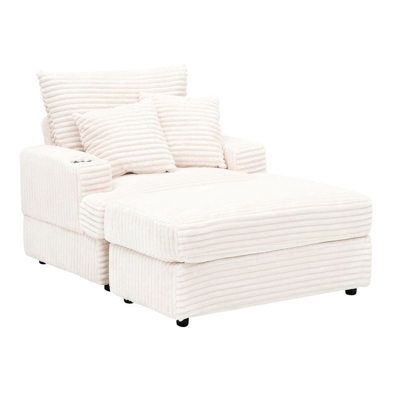 Velours côtelé de 39 pouces avec porte-gobelet et confort élégant et durable, Blanc