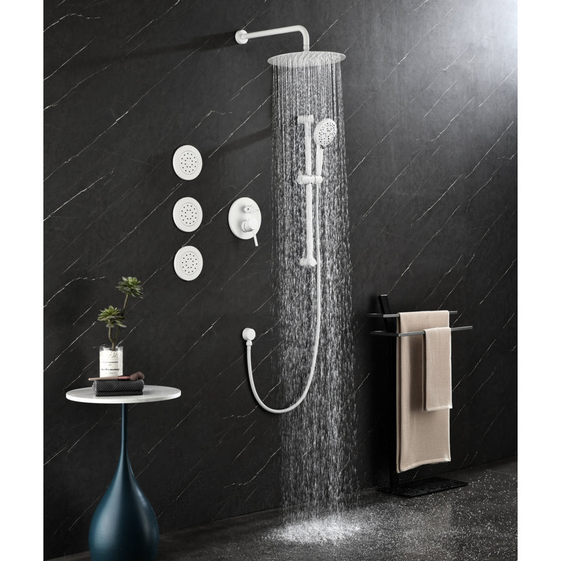 Système de douche avec composants en laiton blanc pour installation murale: Tête, douche à main, barre coulissante, jets de corps Composants: - option de conception montée