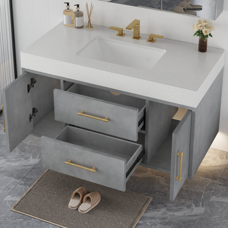  40" Single Bathroom Vanity With Engineered Quartz Top And Ceramic Sink, Gray