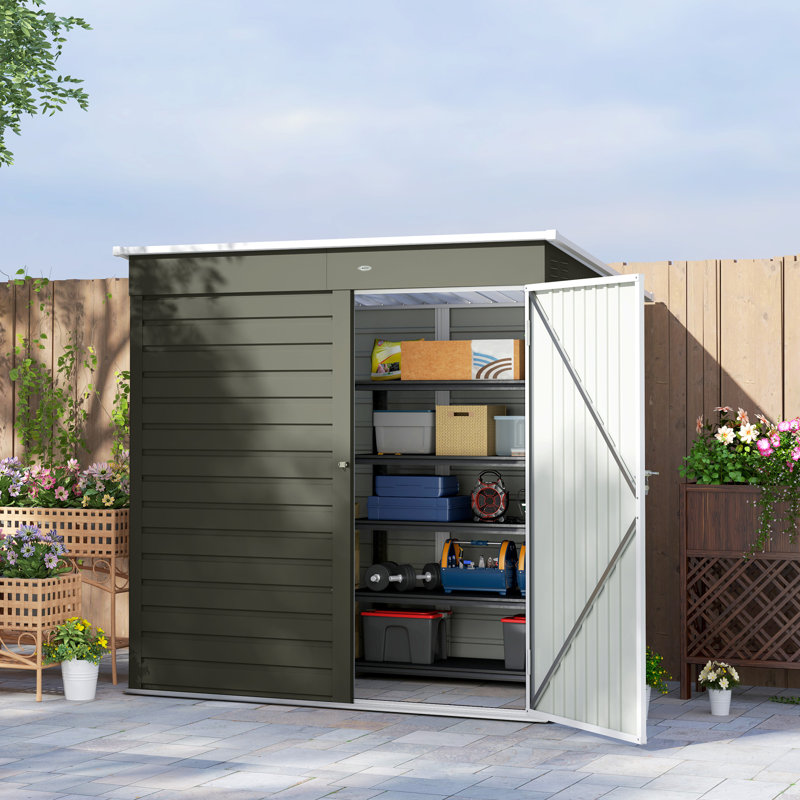 6' x 4' Outdoor Storage Shed, Metal Garden Shed with Lockable Door and Gloves, Tool Shed for Backyard Garden Patio Lawn
