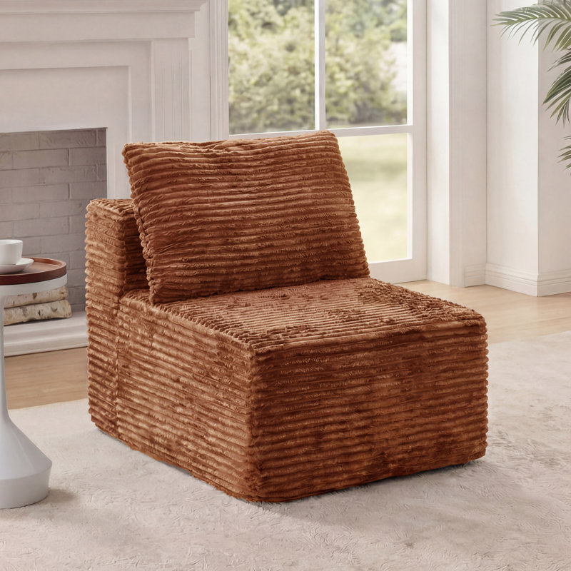 Kapellen 29.13''W Upholstered Armless Accent Chair with Throw Pillow Corduroy Couches for Sectional Sofa, Brown