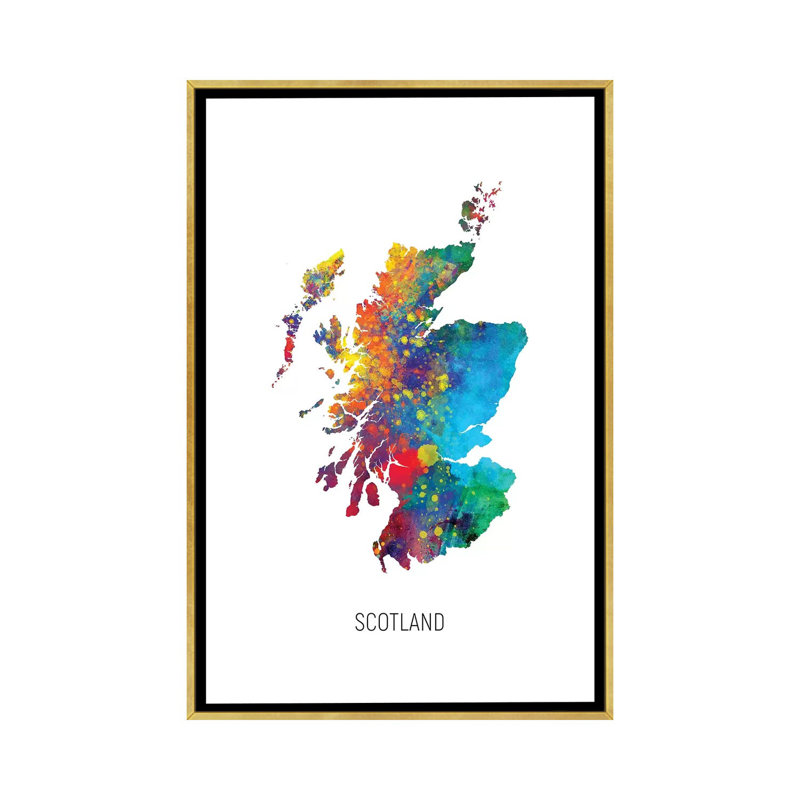 Carte d'Ecosse par Michael Tompsett - impression d'art graphique, H 26 po x l 18 po x P 1,5 po, Toile encadrée d'or
