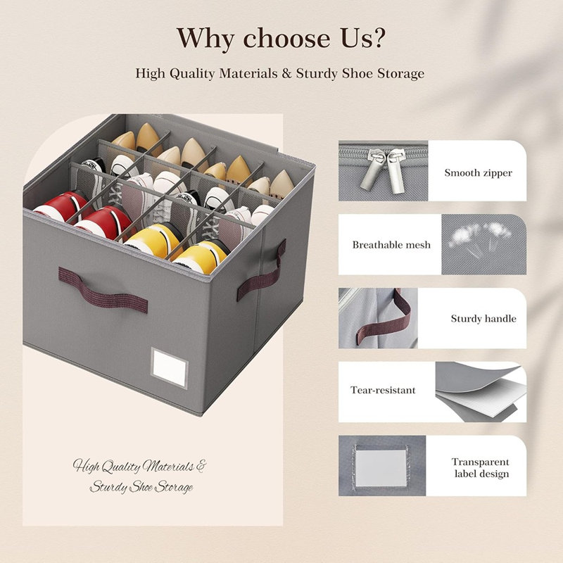 Range-chaussures avec housse et poignées transparentes, rangement pour chaussures de sport, sandales et pantoufles