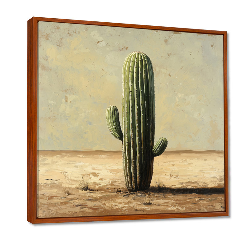 Maruice cactus dans le désert IV - cactus, art mural, Impression encadrée flottante, Brun, H 16 po x l 16 po
