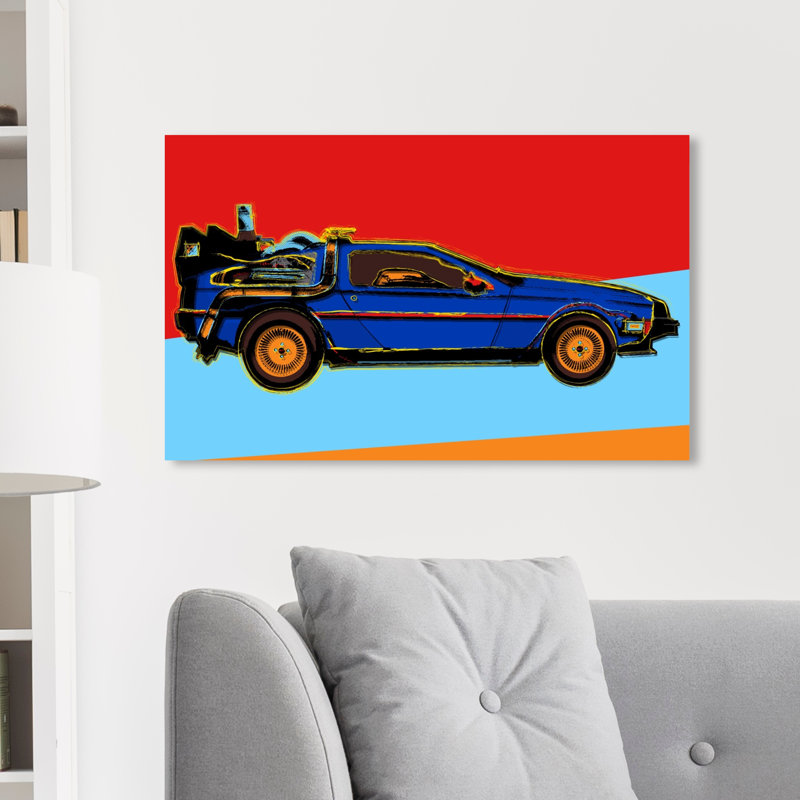 Automobiles Warhol Style Delorean Sports Car - Reproduction d'art sur toile, H 20 po x l 30 po x P 1,5 po, Toile tendue