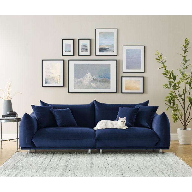 Arnya 225.8Cm Round Arms Sofa, Dark Blue Velvet
