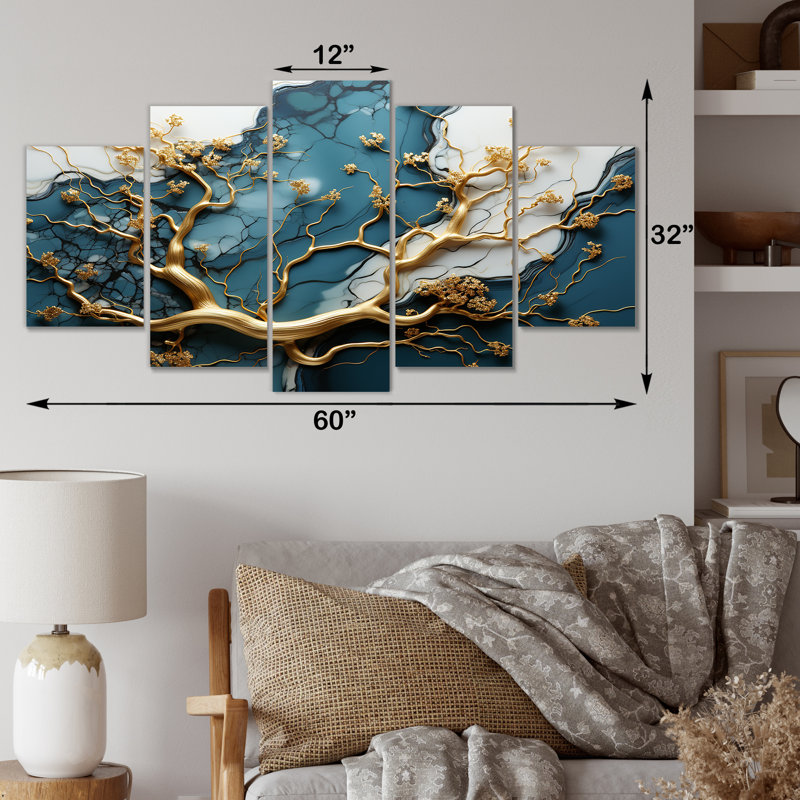 Or et émeraude antique Bonsai I - art mural multi-panneaux en marbre