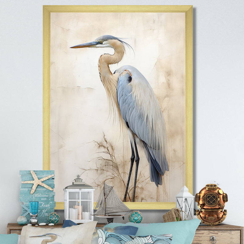 «Majestic Blue Heron Horizon II», art mural héron, H 20 po x l 12 po x P 1 po, Cadre doré simple