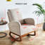Chaise berçante confortable en lin beige et bois massif pour chambre à coucher