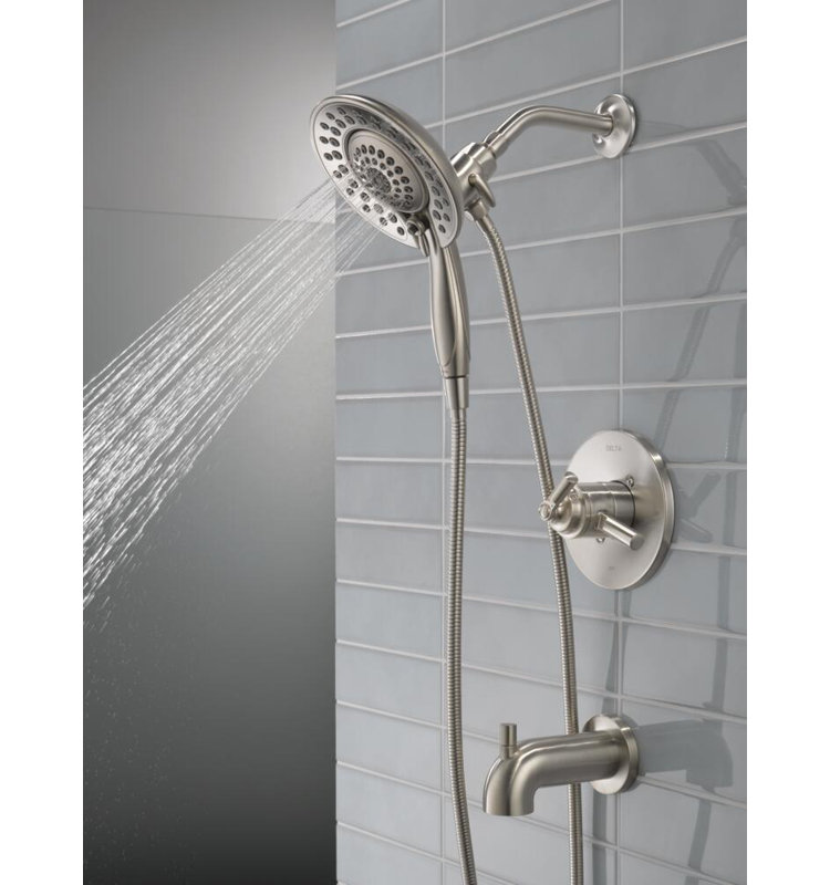 Saylor 17 Series Brushed Nickel Tub and Shower Faucet Combo In2ition 2-in-1 Shower Head with Handheld Spray, Bathtub Faucet, Tub Faucet Set, Stainless (Valve Not Included)