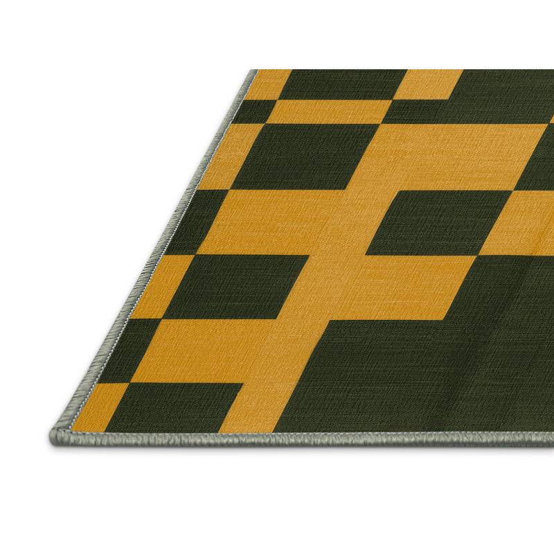 Machine Washable Checkered Green Area Rug, Round 8'