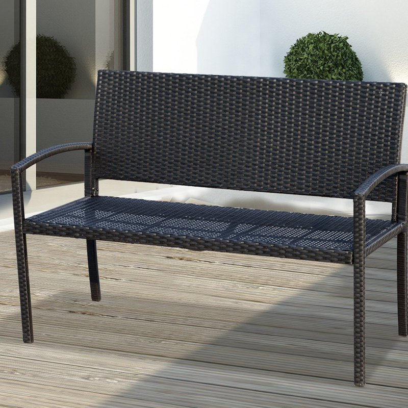 Roxane 2 Seater Poly Rattan Garden Bench All Weather for Patio, Black