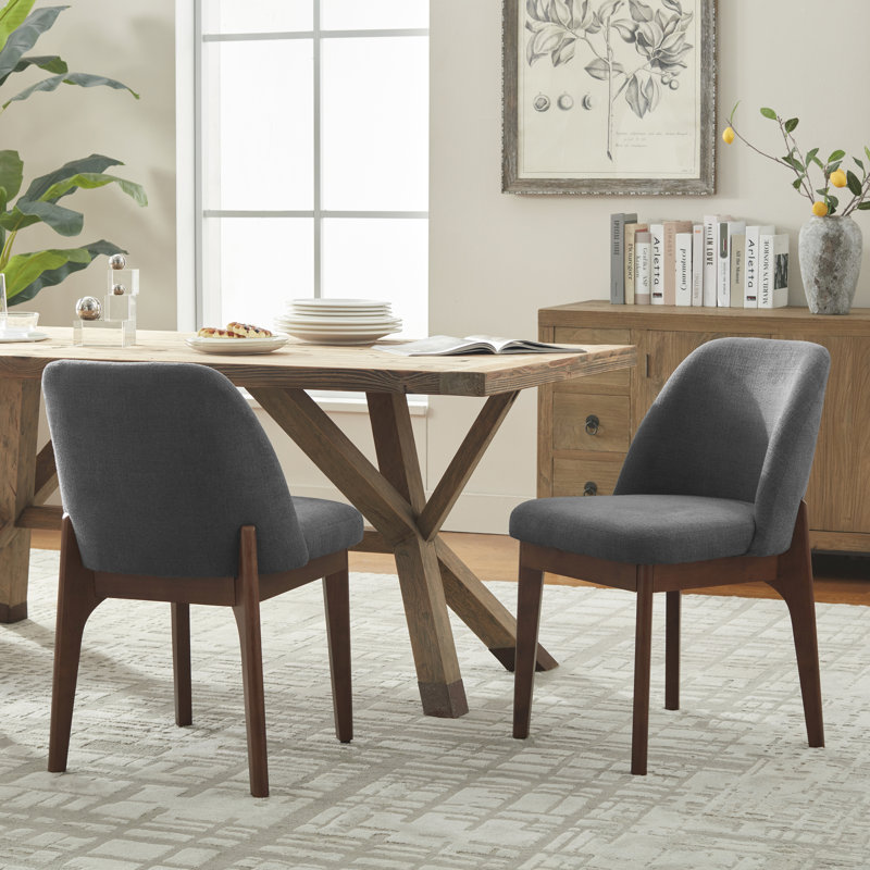 Bason 19.5" High Polyester Upholstered Dining Chairs with Solid Wood Legs, Dark Gray