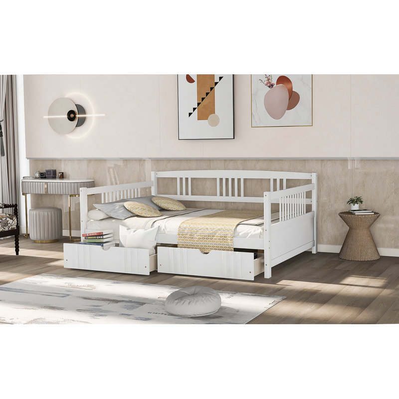 Daybed Wood Bed with Two Drawers, Full/Double, White