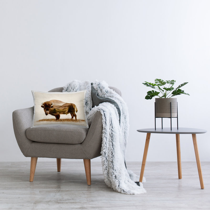 Nature Patterned Bison Decorative Printed Throw Pillow Design by Amber Sterling