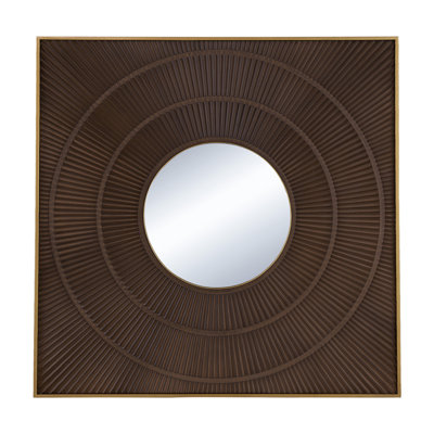 Square Mirror With Gold Iron Border, Pleated Design For Living Room Bathroom Entryway Decoration