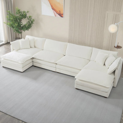 Canapé modulaire en chenille en U avec repose-pieds double Chenillaire - canapé modulaire confortable à 4 places, siège profond réversible avec tissu de qualité supérieure et configuration de salon flexible