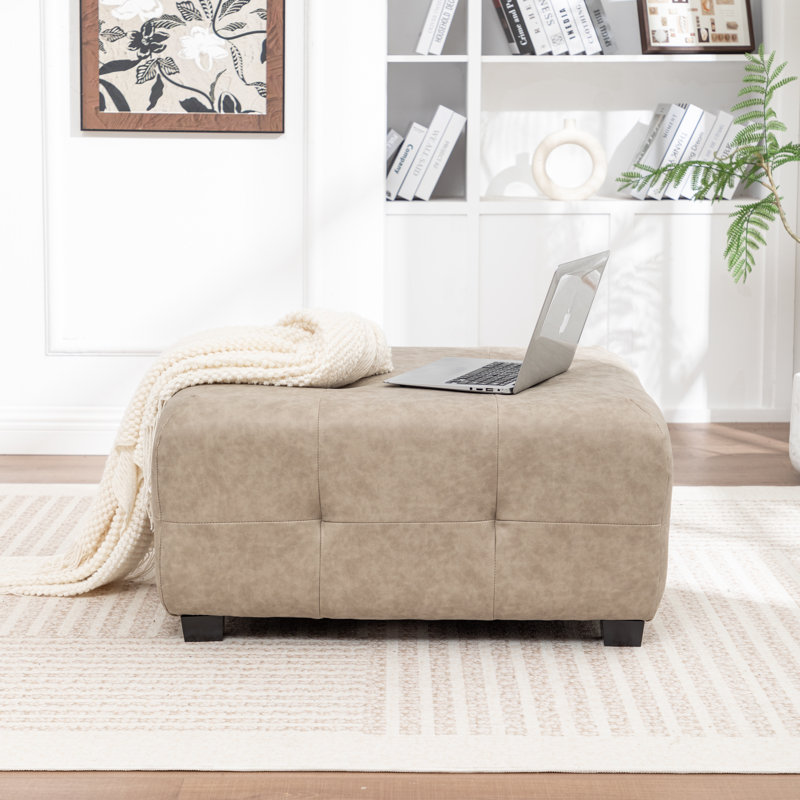 Ashyiah 32'' Wide Upholstered Tufted Ottoman, Taupe Polyester