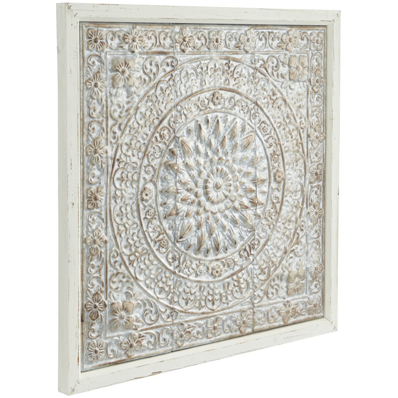 Metal Scroll Home Wall Decor with Embossed Details, Grayish Brown