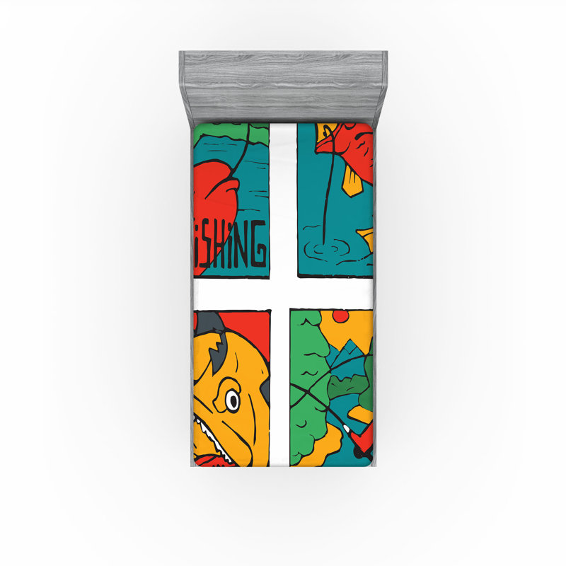 Ensemble de 2 draps-housse Ambesonne Fisherman Caricature, Drap-housse pour lit simple
