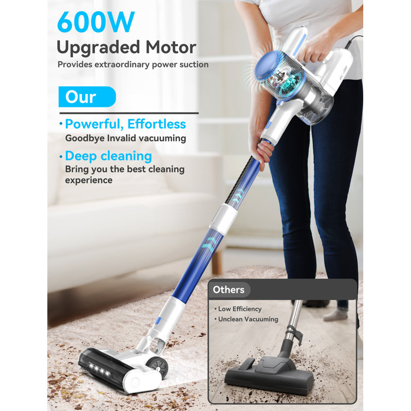 Aspirateur balai à cordon TASVAC avec cordon de 20 pi, aspiration puissante de 26 kpa, blanc, 4IB, pour poils d'animaux durs