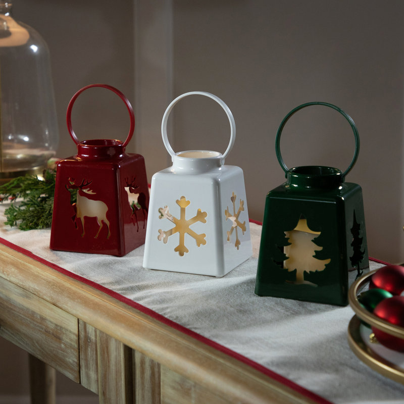 LED Lighted Tree Snowflake And Reindeer Christmas Candle Lanterns - 8" - Set Of 3