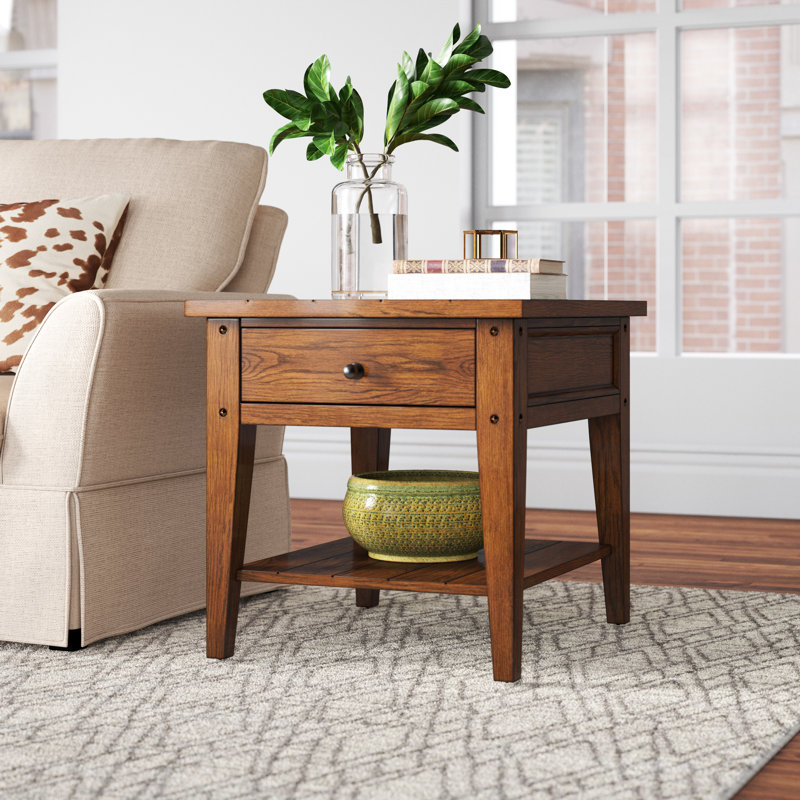Laron End Table w/ 1 Drawer & Tapered Legs, Oak