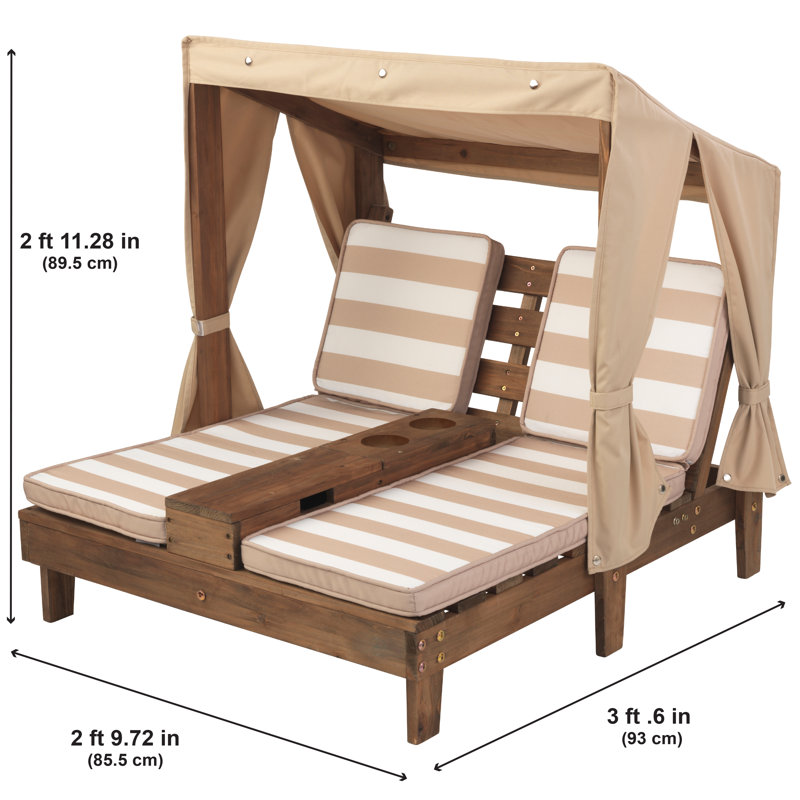 Kids' Wooden Outdoor Double Chaise Lounger with Cup Holders