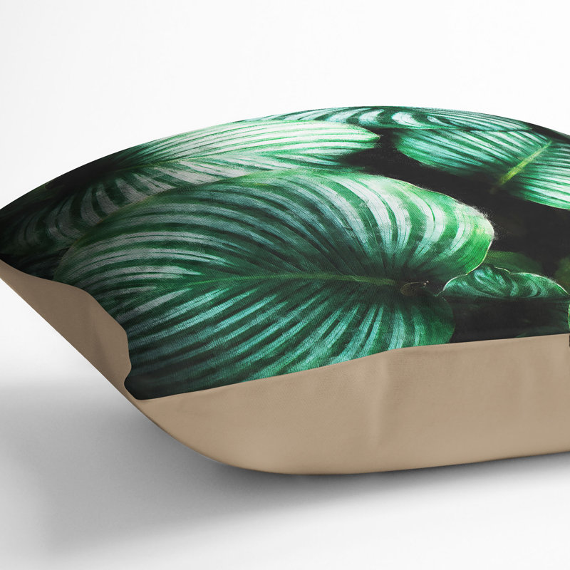 Gathered Plant Leaves Painting Cushion with Filling, 55cm H x 55cm W x 20cm D, Stone