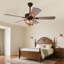 Ventilateur de plafond de style grain de bois 52 pouces avec conversion de fréquence avant et arrière avec télécommande et ampoule American Pastoral